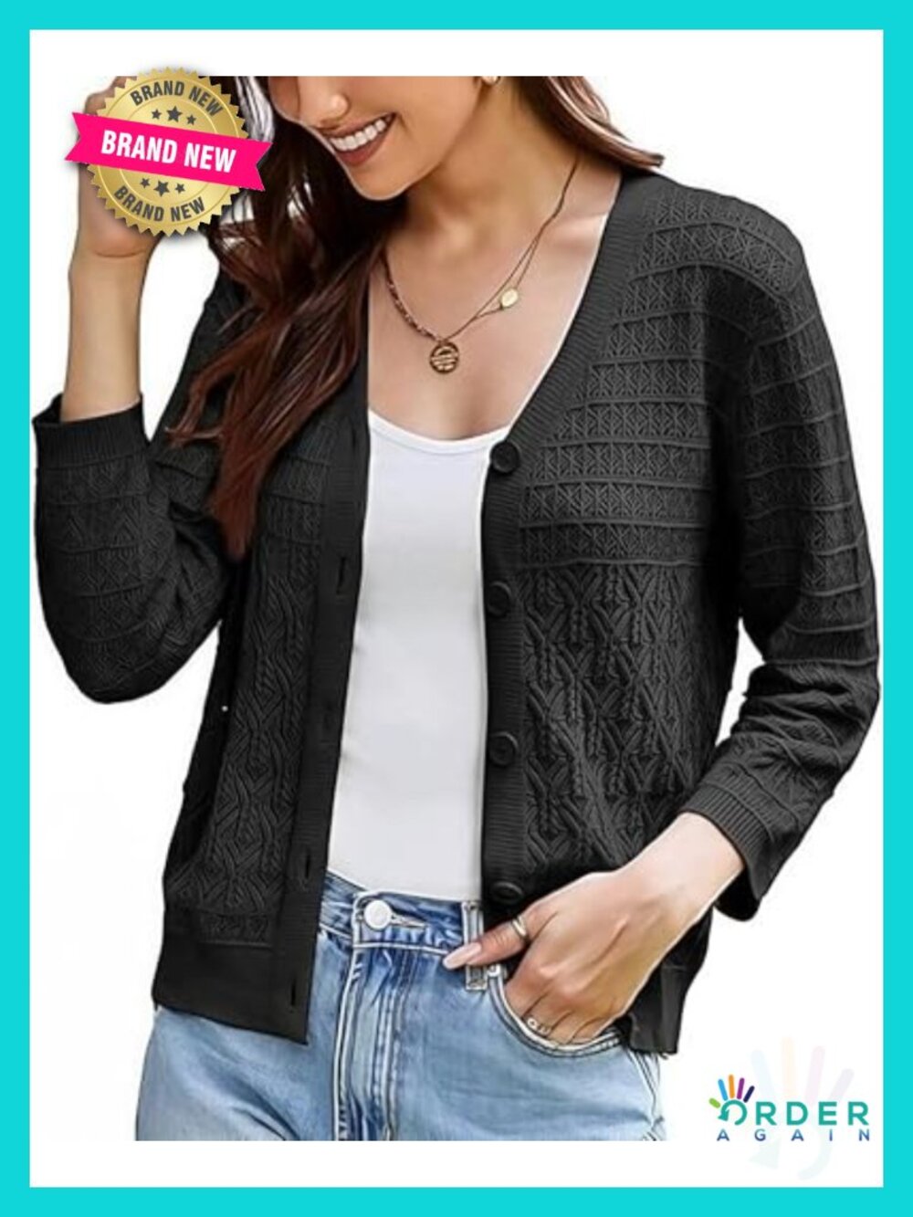 Women's Summer Lightweight Crochet Cardigan Sweater 3/4 Sleeve Shrug